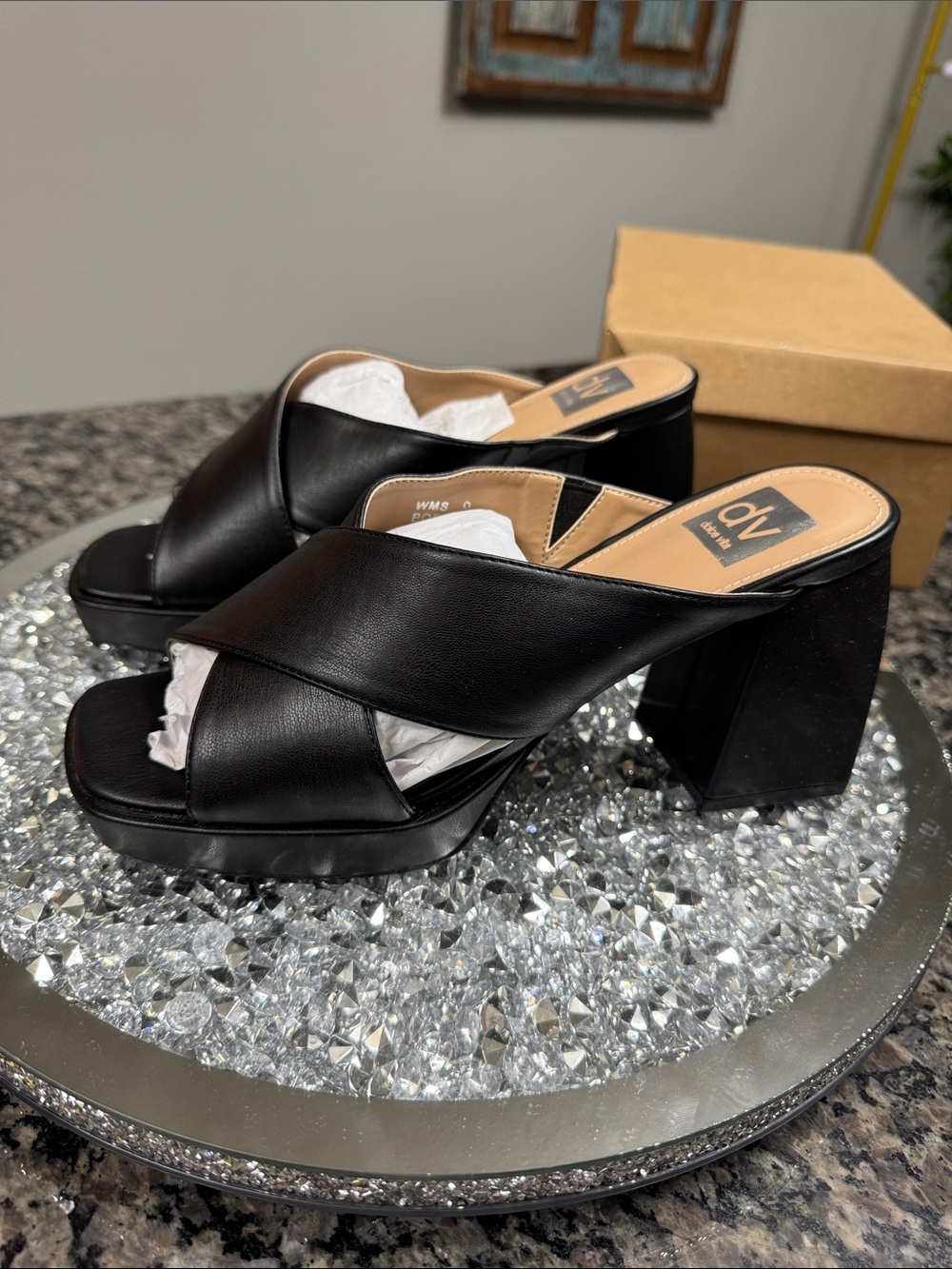 Dolce Vita Black Crisscross Block Heel Mules NEW 9